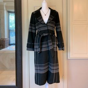 WHBM Black and Grey Striped Belted Trench Coat XS